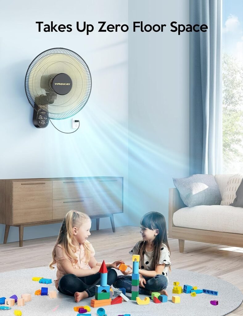 VAGKRI Wall Mount Fan, 16 Inch Wall Fan with 5 Blades, 5 Speeds, 8 Hour Timer, 90° Oscillating Quiet Fan with Remote for Home Office Bedroom Living Room Garage