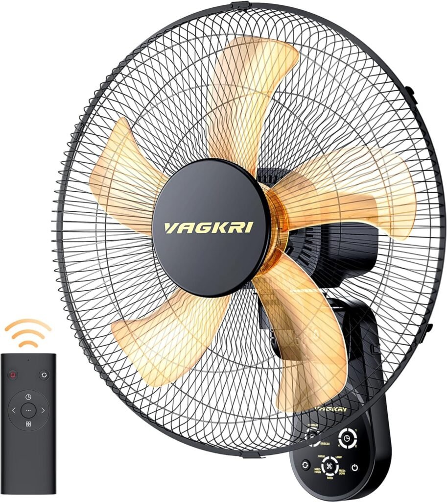 VAGKRI Wall Mount Fan, 16 Inch Wall Fan with 5 Blades, 5 Speeds, 8 Hour Timer, 90° Oscillating Quiet Fan with Remote for Home Office Bedroom Living Room Garage